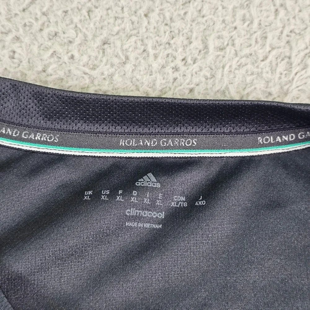 Adidas Shirt Mens XL Gray Roland Garros Climacool Short Sleeve Tennis Jersey